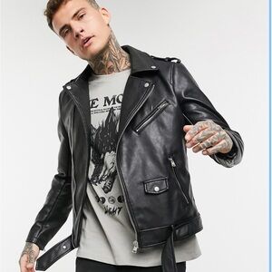 Pull&Bear Men's Black Biker Jacket